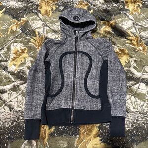 Lululemon Scuba Full Zip Hoodie Black Heathered Gray Burlap Texture